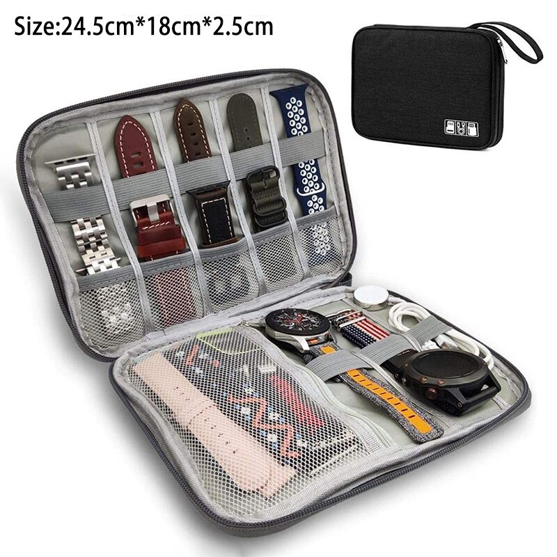 8- pocket storage bag for samsung galaxy watch 4, apple watch 7, huawei watch strap, travel dustproof bag, portable watch band case: Black