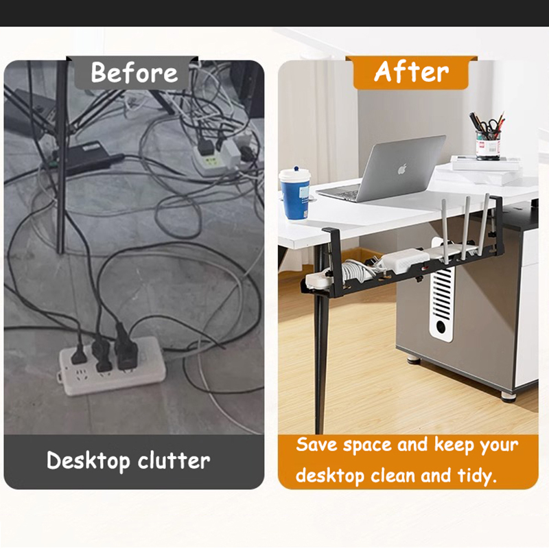 Under Desk Cable Management Tray No Drilling Extendable Metal Under Table Storage Rack mesh Home Office Desk Wire Organizer