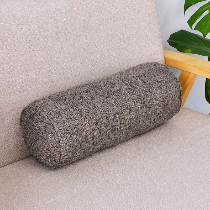 Almohada larga interior redonda para el hogar, cojín Rectangular para dormir, siesta, cojín de lino de algodón de imitación, accesorios de dormitorio: Gris oscuro / 15x15x60cm