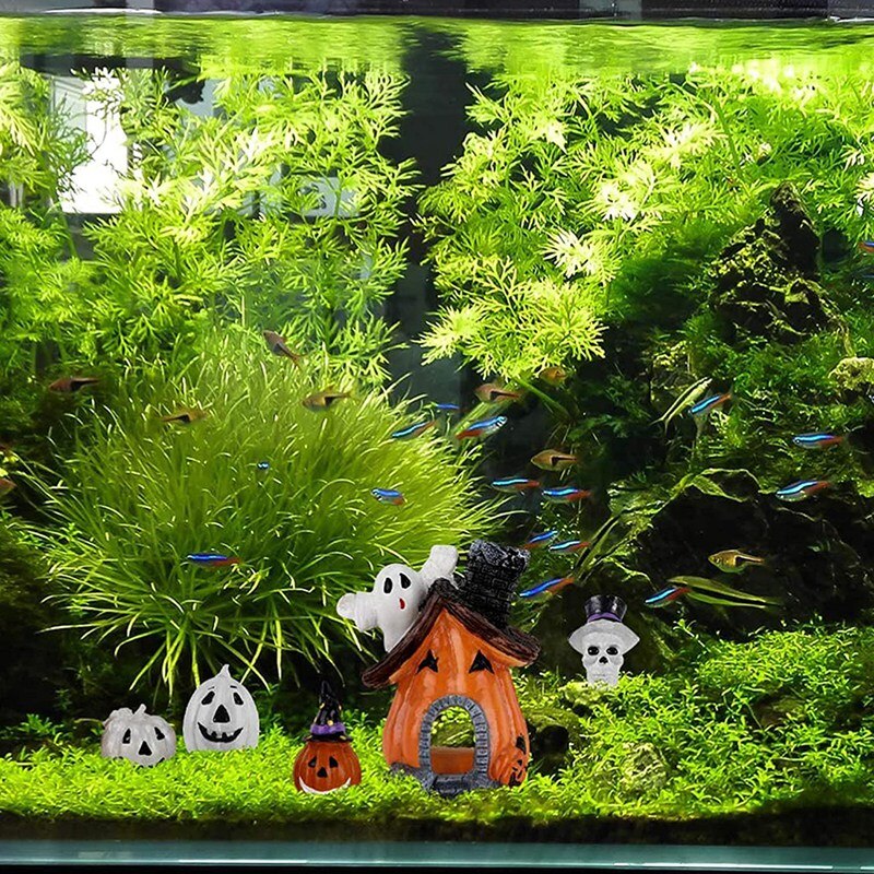 Exquisite Fish Hiding Halloween Pumpkin Aquarium Decoration Haunted House Fish Tank Air Bubbler