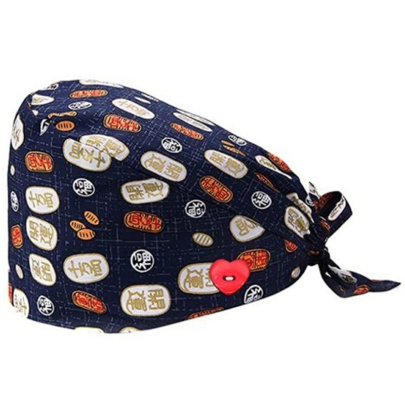 Women Ethnic Paisley Buttons Scrub Cap wtih Hair Ties Work Bouffant Hat F3MD