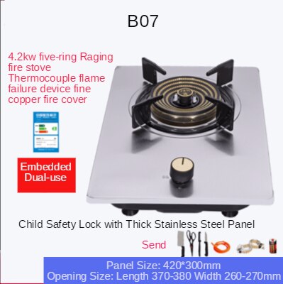 Gasherd Einzel Herde Haushalts Tisch eingebettet Dual Zweck 3800W Energie Natürliche Gas Gas Herde Gehärtetem Glas Tisch Herde CY: B07