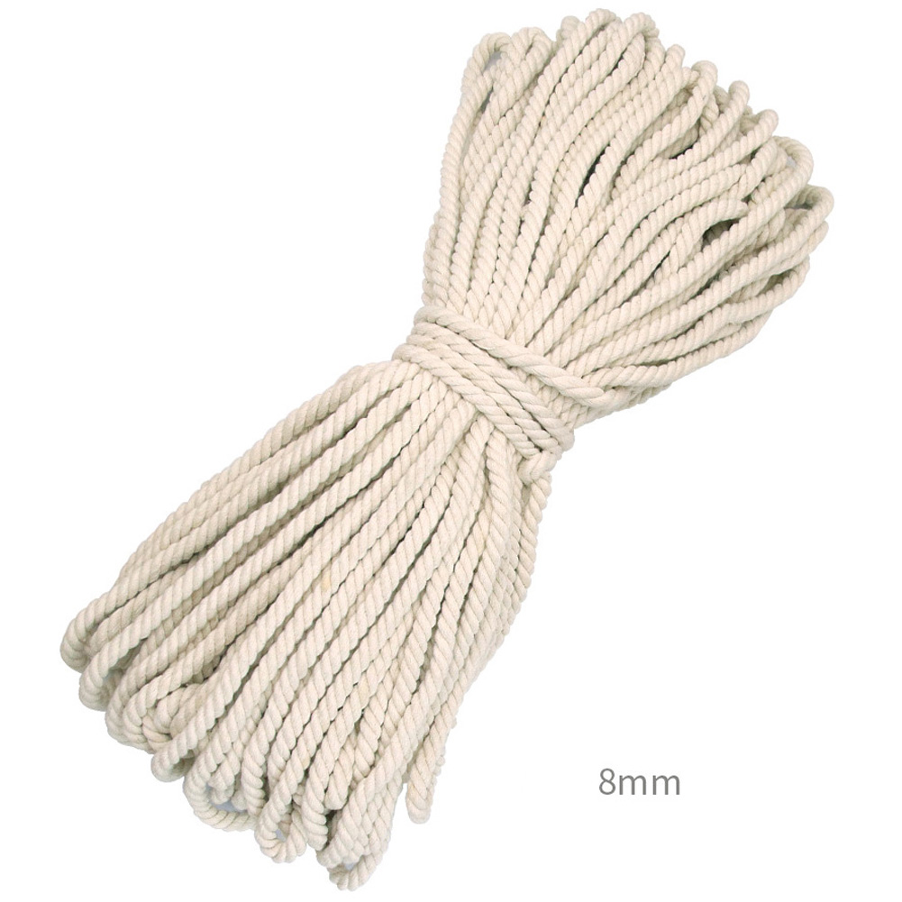 Macrame Cord, 1/2/3/4/5/6/8/10mm Natual Cotton Macrame Rope Twisted Cotton Cord for DIY Craft Making Plant Hangers Wall Hangings: 8mm 5M
