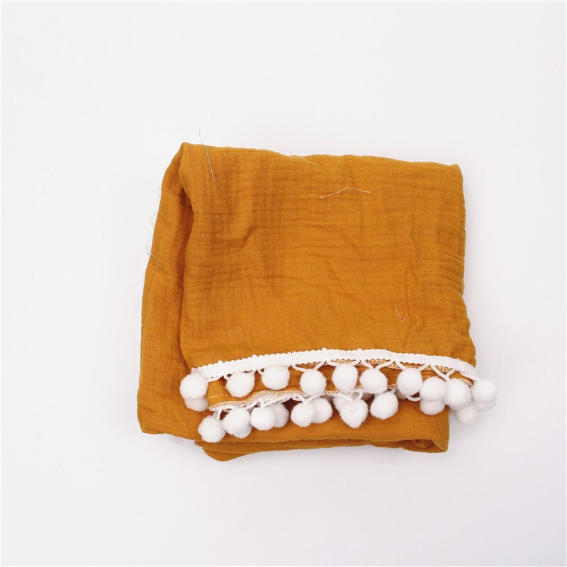 Mousseline Baby Inbakeren Deken Met Pom Poms Katoen Gaas Inbakeren Wrap Voor Baby &#39;S Pasgeborenen Ontvangen Dekens Baby Douche: Gold