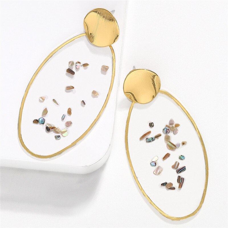 9 Style Handmade Irregular Vintage Gravel Golden Earrings Pendant Geometric Circle Earrings for Women: Light Yellow Color