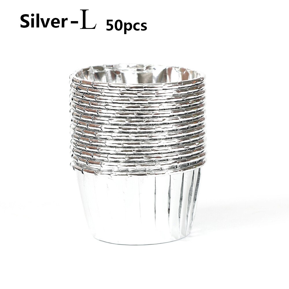 50PCS/Pack 3Colors Muffin Cupcake Liner Cake Wrappers Baking Cup Tray Case Cake Paper Cups Pastry Tools Party Supplies: L silver