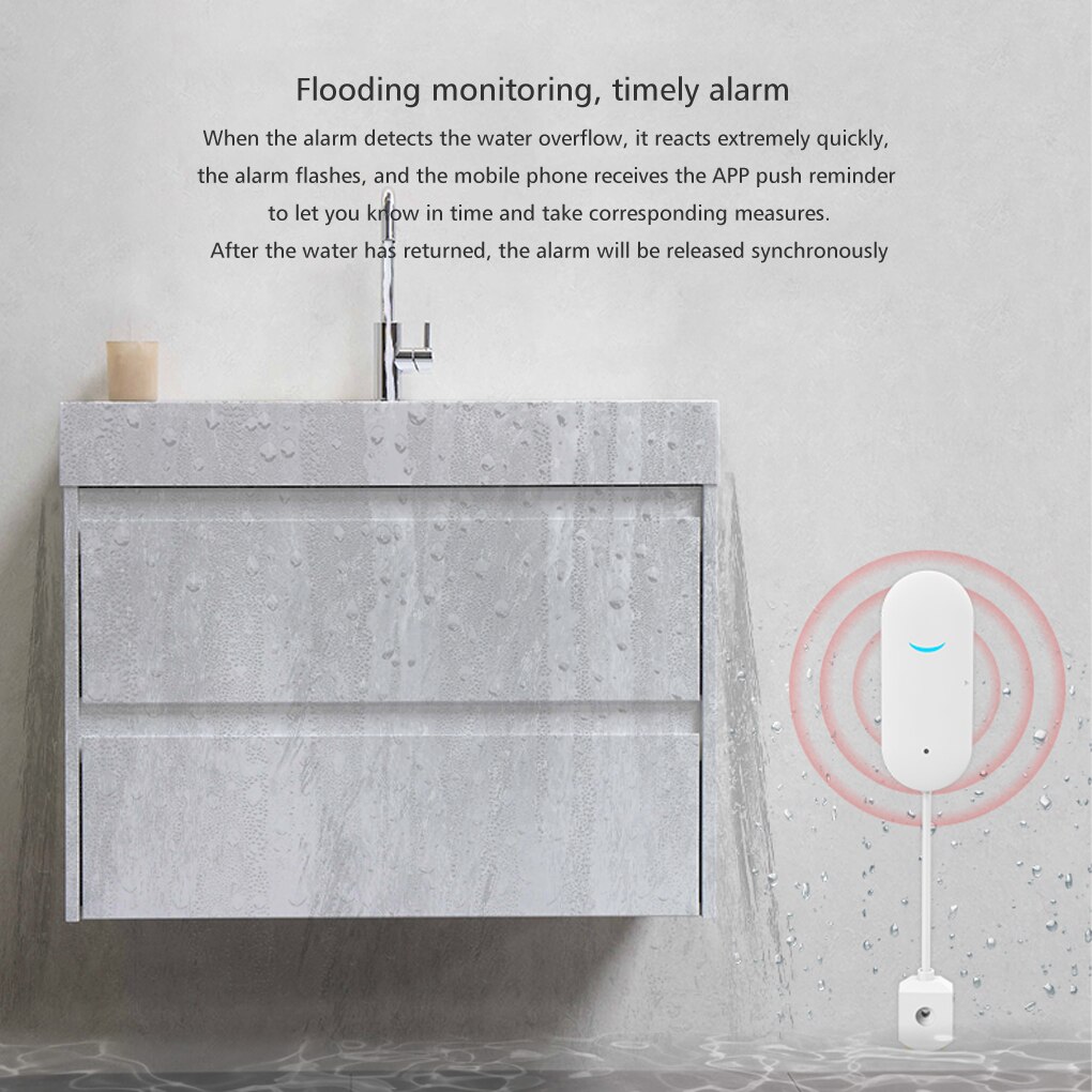 Water Leakage Alarm WiFi Smart Overflow Sensor Home Kitchen Water Leak Detector Bathroom Security Supplies