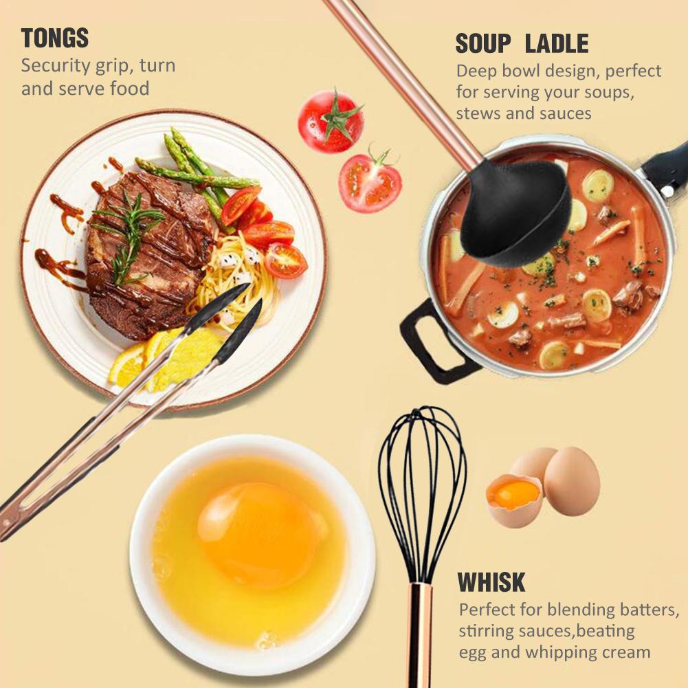 11PCs Silicone Cooking Utensils Set Non-stick Spatula Shovel Copper Plated Handle Cooking Tools Set Kitchen Tools Kitchenware