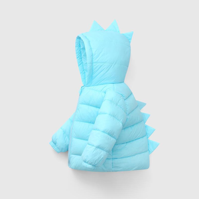 Winter Kinderen Beneden Gewatteerde Jas Leuke Cartoon Dinosaurus Vorm Meisjes Warm Katoenen Jas Jongens Hooded Snoep-Gekleurde bovenstukken: Sky Blue