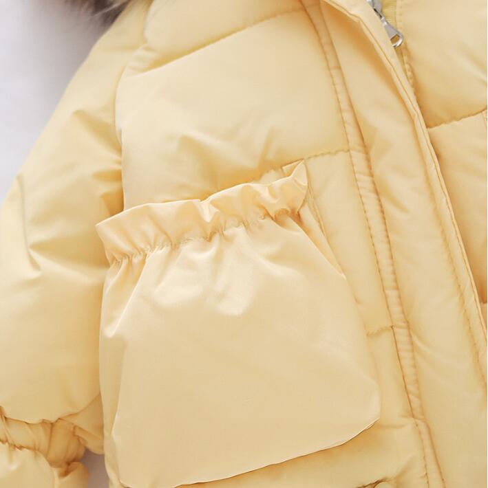 Børn ensfarvet tøj pels krave overtøj baby vinter bomuld frakke til piger park snedrag søde parka hætteklædte tøj