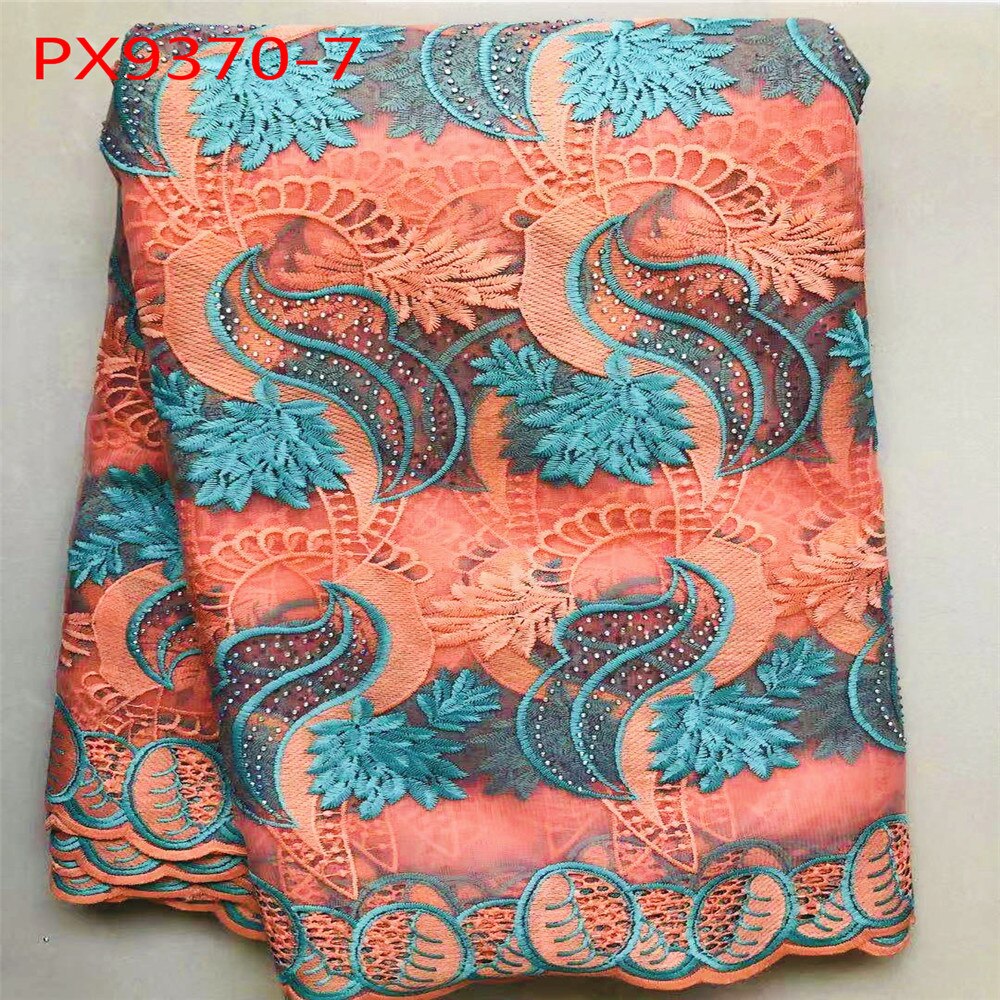 Orange farbe Spitze Stoff Handgemachte perlen Afrikanische Tüll Spitze Für Hochzeit 5 Meter: 130 CM / 7