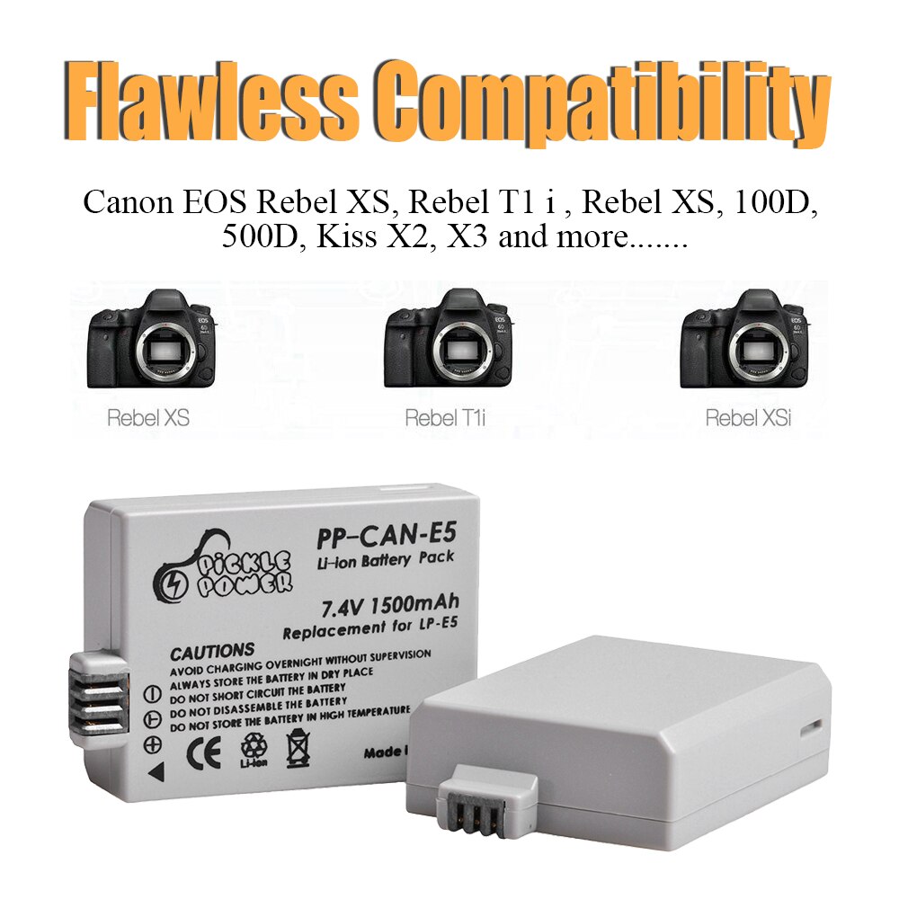 LP-E5 LPE5 LP E5 Camera Battery + LED Daul USB Charger for Canon EOS 1000D 500D 450D Kiss X3 X2 F EOS Rebel XS XSi Rebel T1i.