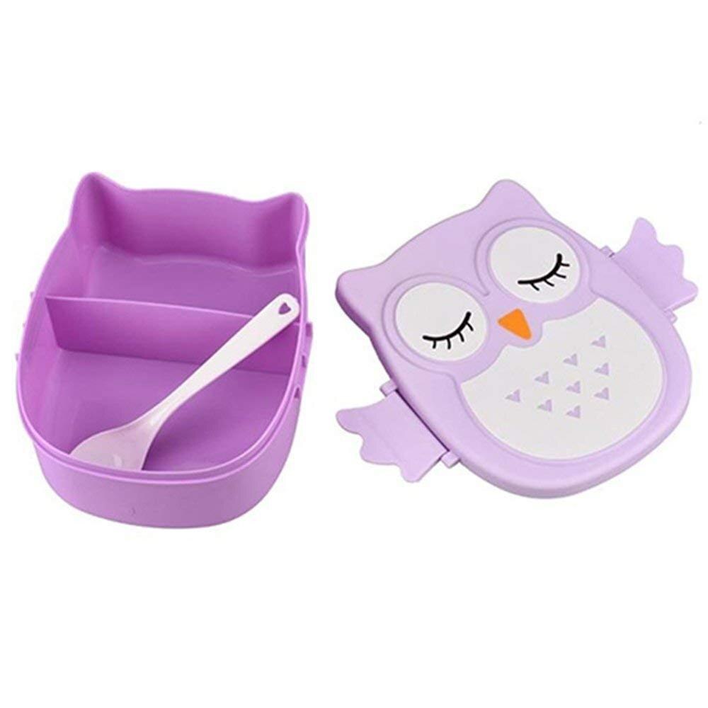 1Pcs Cartoon Owl Shape Lunch Box Food Container Sushi Bento Box With Spoon For Kids School Student Picnic Food Fruit Storage Box: Purple