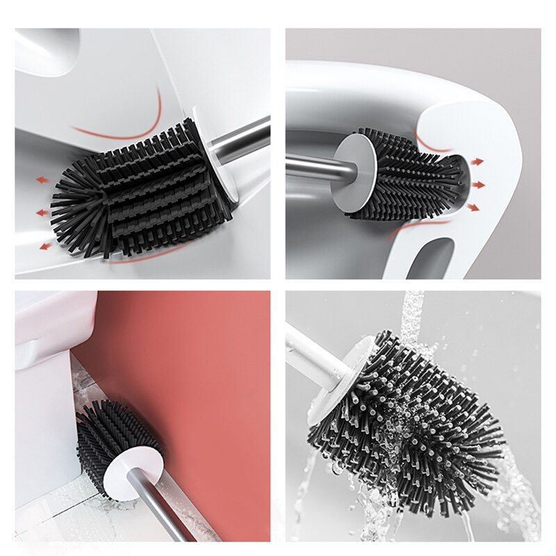 Escobilla de silicona de mango largo para baño, herramientas de acero inoxidable para limpieza de baño, TPR, montado en la pared