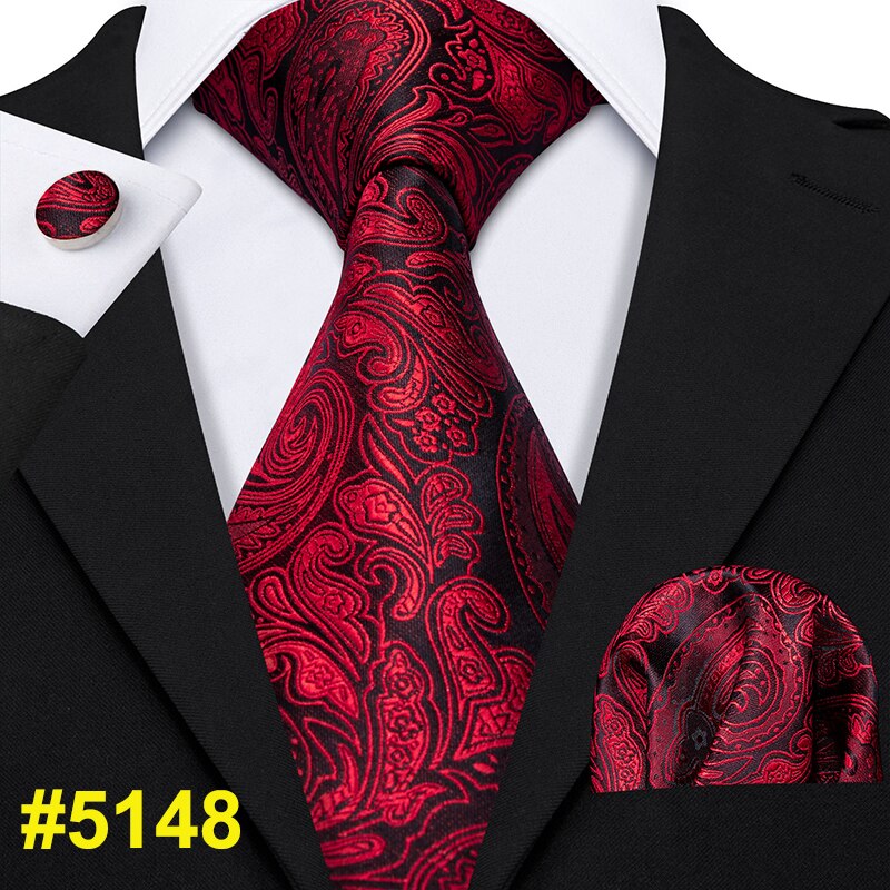 Cravate 100% soie pour hommes, Plaid rouge, Jacquard tissé, ensemble de boutons de manchette, cravate de cou, fête d&#39;affaires: LS-5148