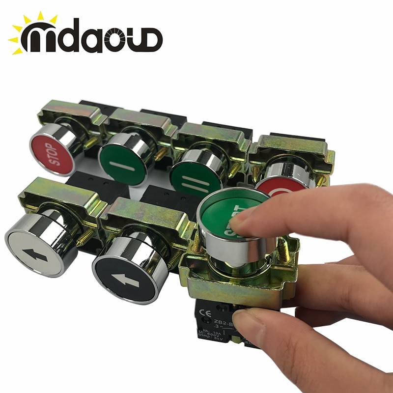 XB2 22mm Momentary Flat Pushbutton Self Reset Symbol Push Button Switch 1 NO 1NC touch switch Stop start signal