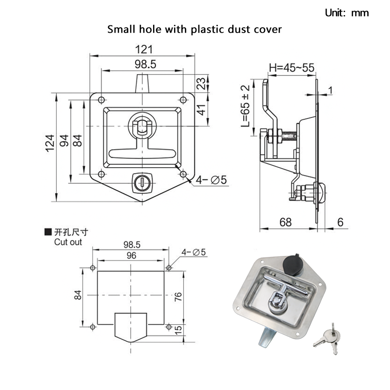 Serrure de panneau robuste en acier inoxydable, armoire industrielle, boîte à langue en forme de T, véhicule d'ingénierie, serrure de véhicule spécial: Noir et blanc
