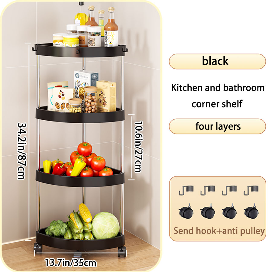 Support de rangement triangulaire pour salle de bain et cuisine, rangement d'angle, petit support de rangement pour chariot à roue universelle sur pied: Black