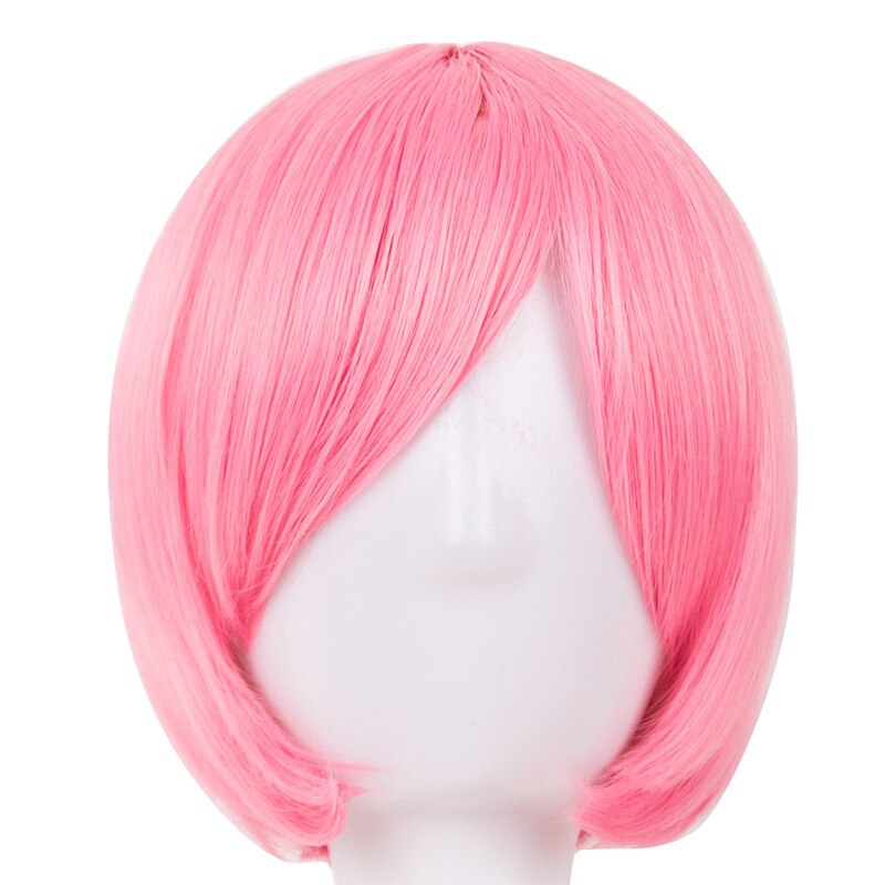 Parrucca Caschetto nero Fei-mostrare Fibra Sintetica Resistente Al Calore Frangia Obliqua Corti Ondulati Cosplay di Carnevale di Halloween Donne Capelli Posticci: Colore rosa