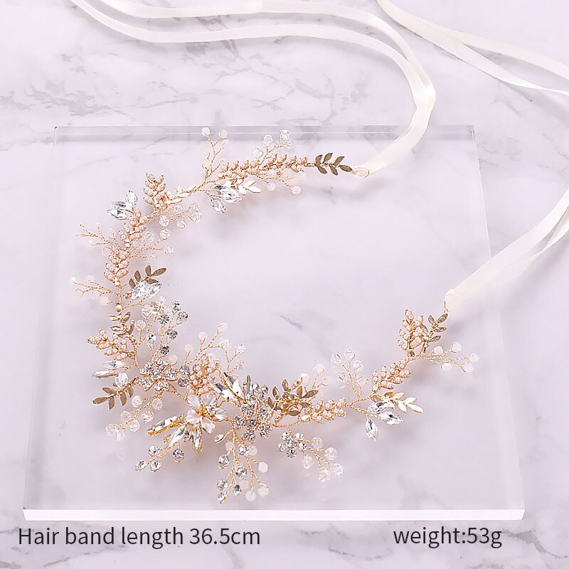 Gold Rhinestone Crystal Bride Hairbands Pink Flower Leaf Headband Tiara Headdress Wedding Hair Jewelry Accessories SL