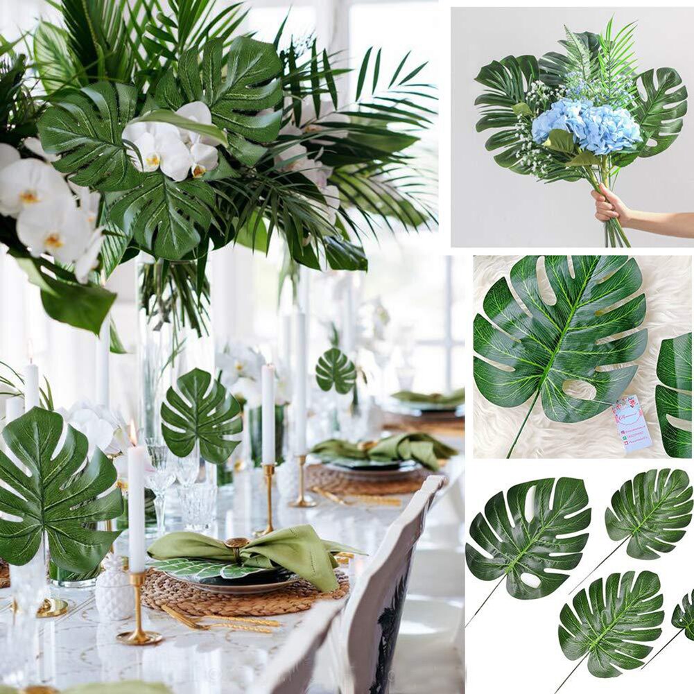 12pcs Table Mats Artificial Leaf Table Mat Placemat Simulation Plant Leaves for Hawaiian Tropical Jungle Home Table Decoration