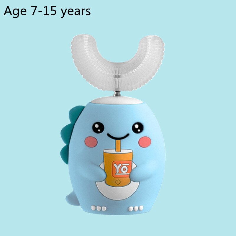 Electric Toothbrush for Kids Children Automatic Sonic U Shaped Brush Head Smart 360 Degrees Escova De Dentes Elétrica Infantil: R2 Blue 7-15