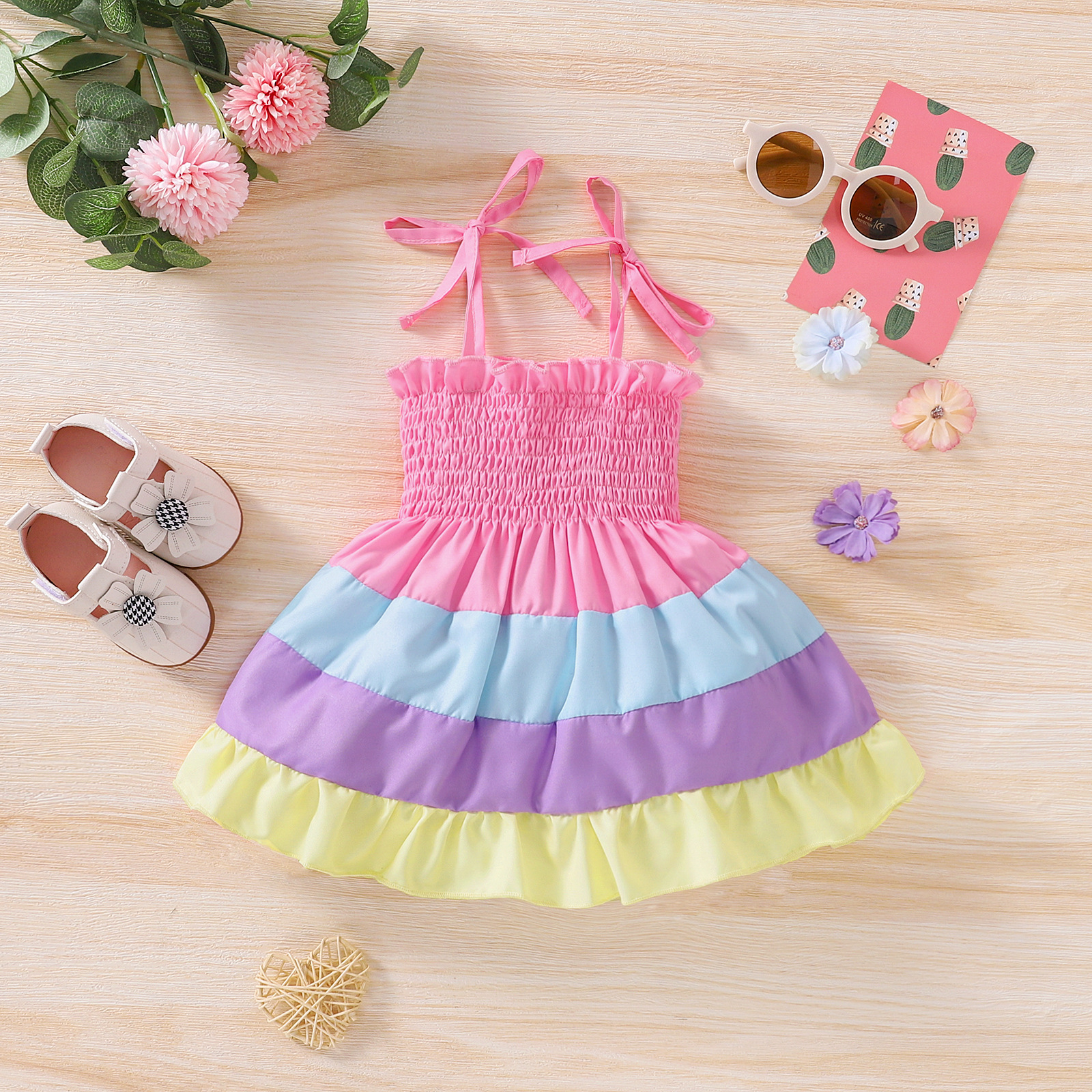 Summer New Baby Girls Dress Suspender Panel Rainbow Dress Infant Toddler Fashion Princess Party Dress