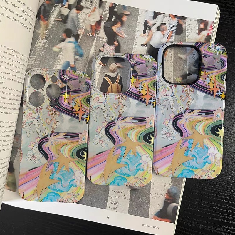 Rainbow Graffiti Art, Dazzling Stars Case for IPHONE 16PRO MAX 14 13 PRO 15PLUS 15PRO 11 12 Case Acrylic Hard Mobile Phone Cases
