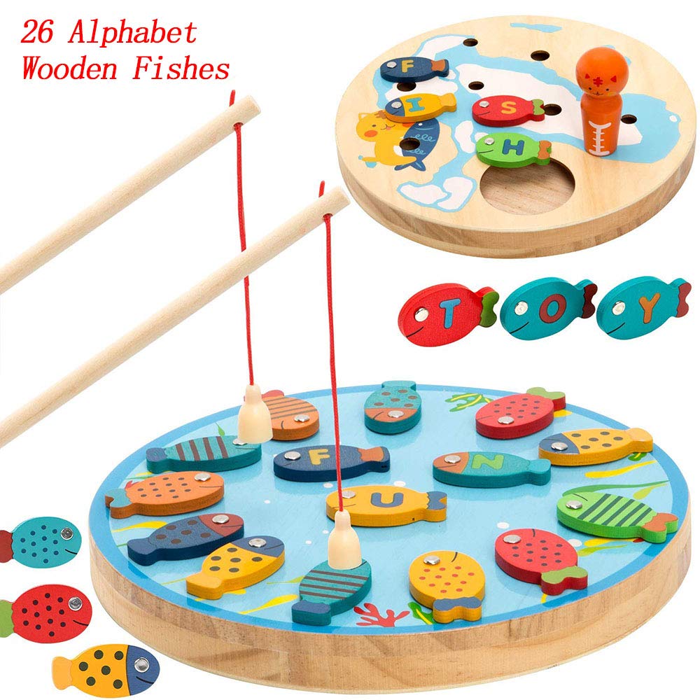 Compre Jogo de pesca magnética 3 em 1, brinquedos de madeira para crianças,  alfabeto pré-escolar, cognição, peixe, jogos de tabuleiro, brinquedos  matemáticos para 3, 4, 5 anos de idade, meninos e meninas