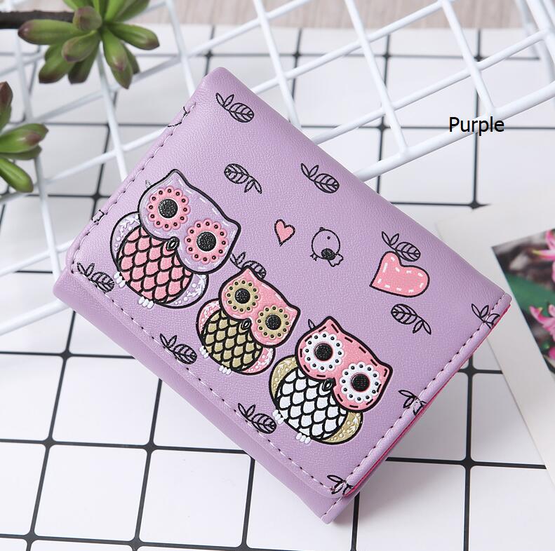 Women Wallets Cute Owl Lady Coin Purse Parent-child Style MoneyBags Clutch Cartoon Wallet Cards ID Holder Purses Burse Notecase: Short-Purple