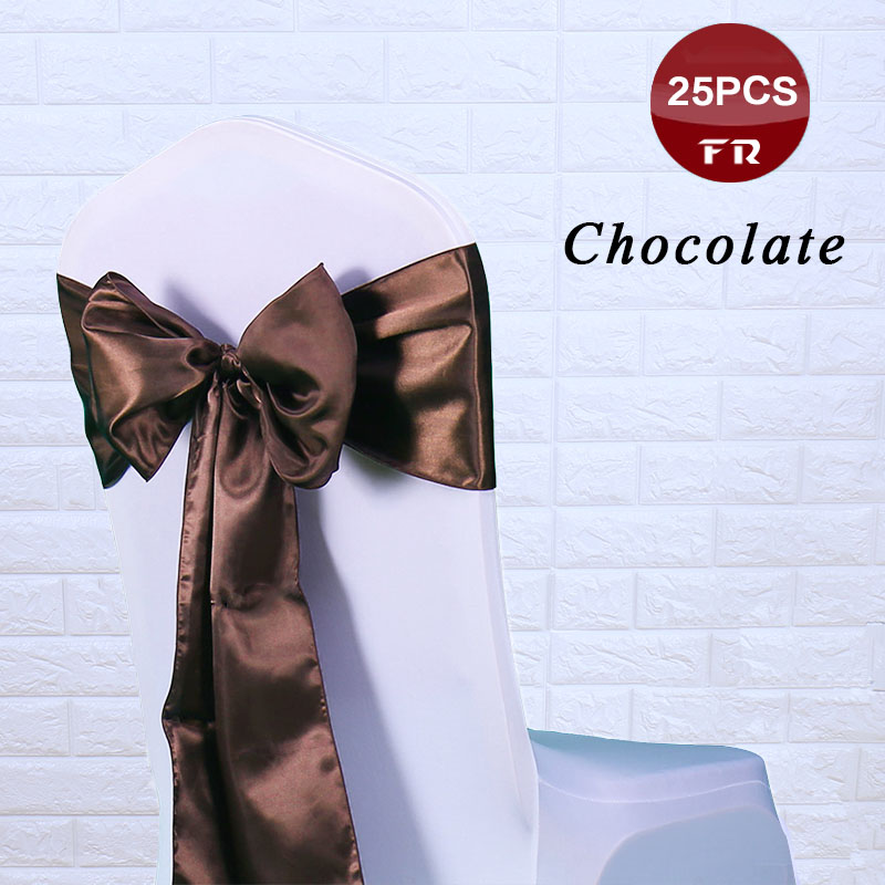 GRATIS 25 stk/partij Stoel Sjerpen Bow Tie 7 &quot;X 108&quot; Bruiloft Stoel Satijnen Sjerpen Gold Cover Bruiloft decor Party Banquet Venue: Chocolate