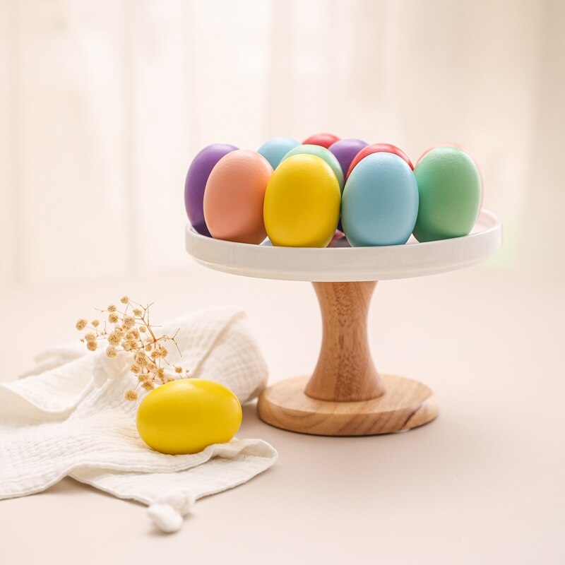 Bunte ostereier aus holz, naturgetreue holzimitation, osterdekorationen zum selberbasteln für freundlicher, osterparty