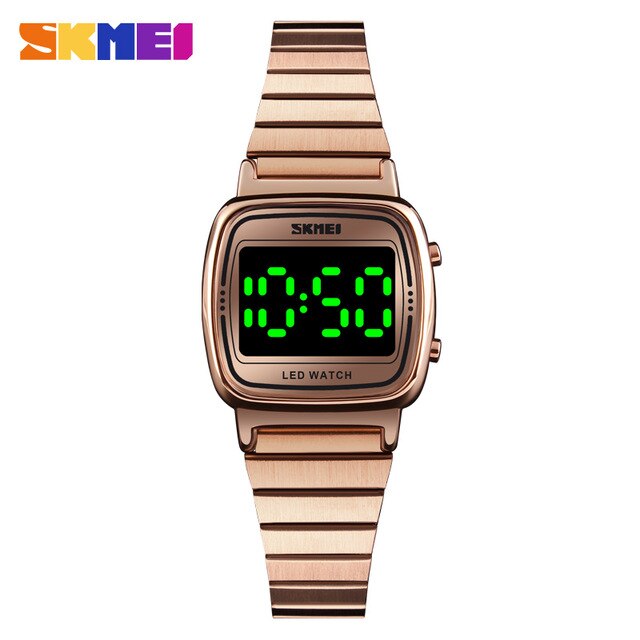 Skmei Led Digitale Horloge Mode Vierkante Eenvoudige Stalen Band Vrouwen Horloges Waterdicht Elektronische Vrouwen Horloge Relogio: Rose Gold