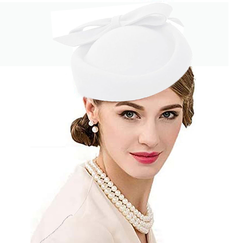 Dame kirke fascinators hatte sort vintage uld bryllup pilleæske teselskabshat fedora filt fedora rød til damer derbyhat: Hvid
