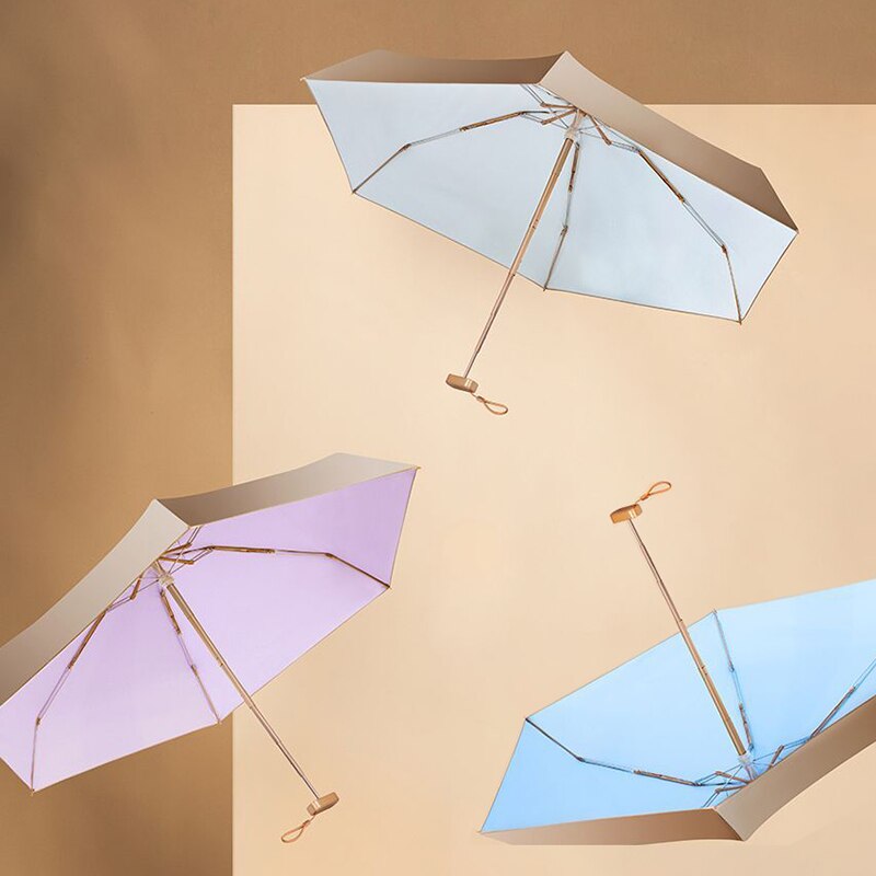Parapluie de soleil à revêtement doré coloré, Mini parapluie plat transparent Portable pour femmes et filles, Parasol UV pour enfants UPF50 + pour l'extérieur