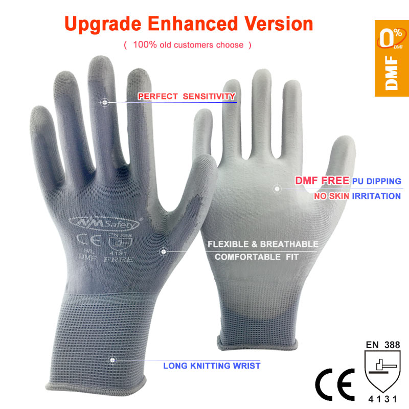 NMSafety guantes de trabajo de , 24 piezas/12 pares, con revestimiento de palma de goma PU, guantes protectores de seguridad: Gris / M