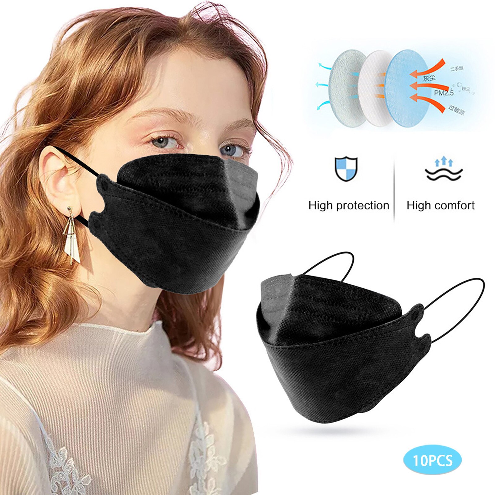 10Pcs Solid Volwassen Outdoor Masker Druppel En Haze Preventie Vis Non Woven Gezichtsmasker Dust Bescherming Maskers Filters