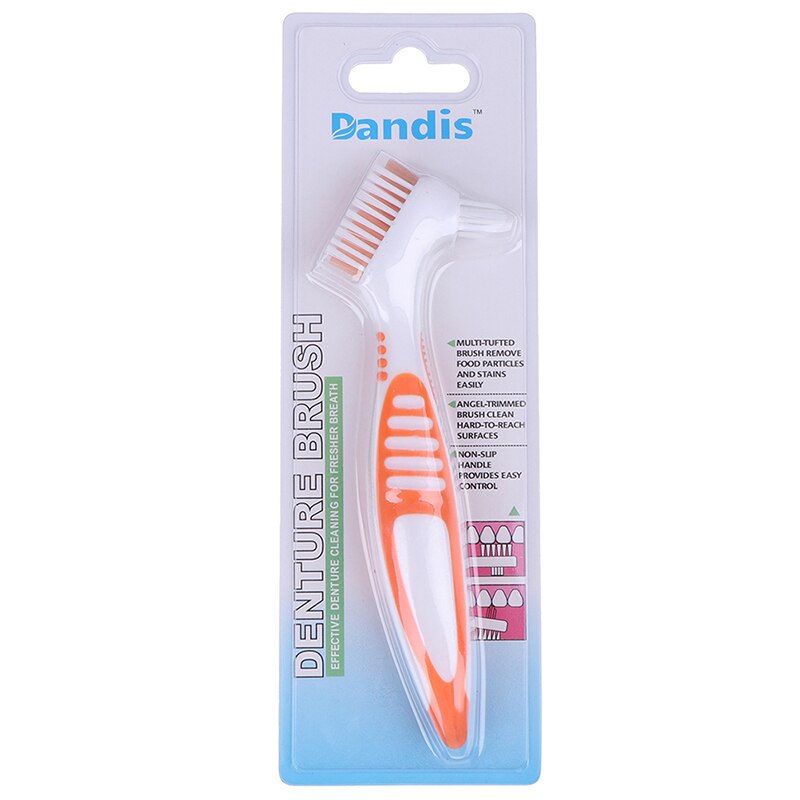 Toothbrush Ergonomic Denture Cleaning Multi-Layered Bristles False Teeth Brush: Orange