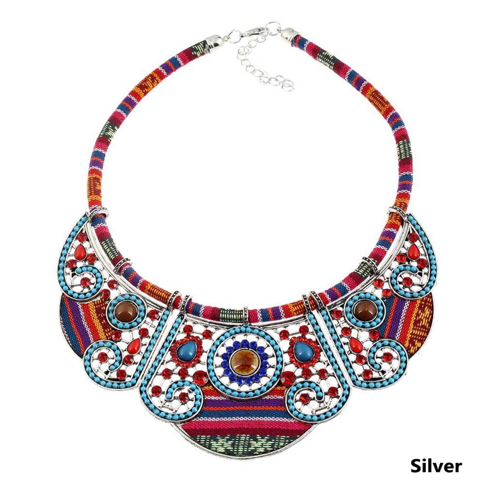 Collier et pendentifs bohème, bleu Marine, collier ras du cou, grand nom, Hippie moderne, ethnique, Boho Mujer: Plaqué Argent