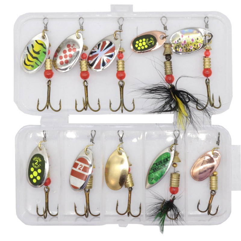 1/2 PCS Fishing Lures Trout Spoon Metal Spinners Baits With Plastic Fishing Tackle Box Hard Bait Spinner Bait Trout Pesca