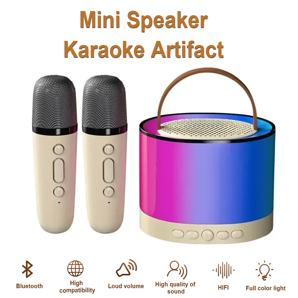 K52 Drahtloser Bluetooth-Lautsprecher, Karaoke-Maschine mit 2 Mikrofonen, tragbarer multifunktionaler Audio--Musik-Spieler für freundlicher, Zuhause,
