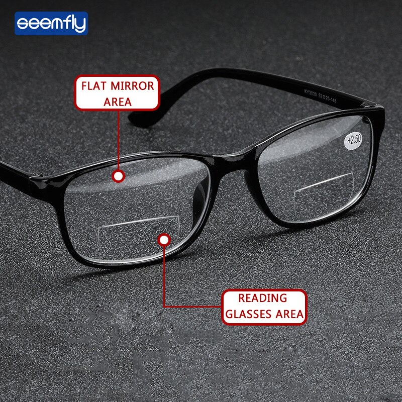 Seemfly-gafas de lectura para hombres y mujeres, lentes bifocales ultralivianas con marco negro transparente, para presbicia, dioptrías + 1,0 + 2,5 + 4,0