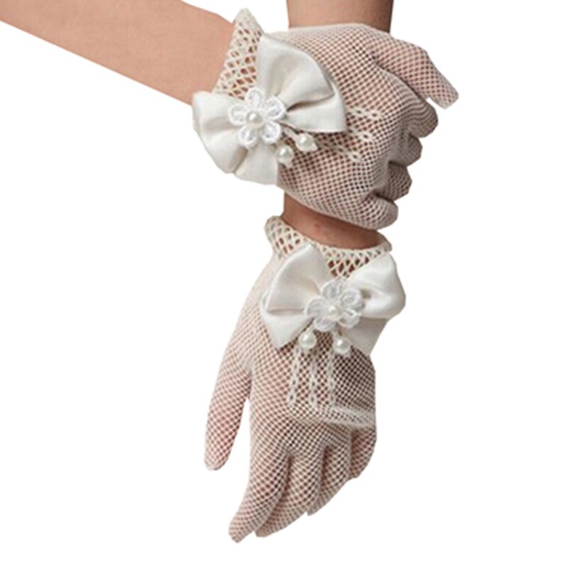 Mädchen Weiß Spitze Bogen Handschuhe Fishnet Handschuhe Kommunion Blume Mädchen Braut Party Zeremonie Zubehör Prinzessin Kostüm Kleid Handschuhe: Default Title
