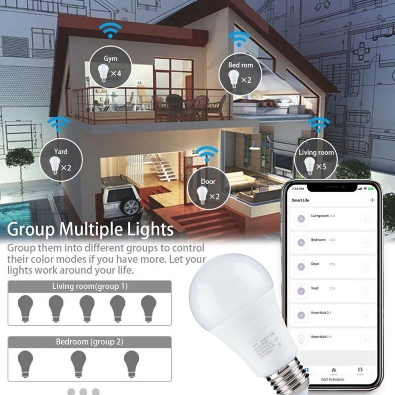 E27 wifi smart glühbirne rgb led dæmpet app steuerung für alexa google home 7w