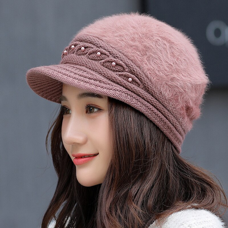 Gorro de punto para mujer, gorro cálido de lana, para invierno,