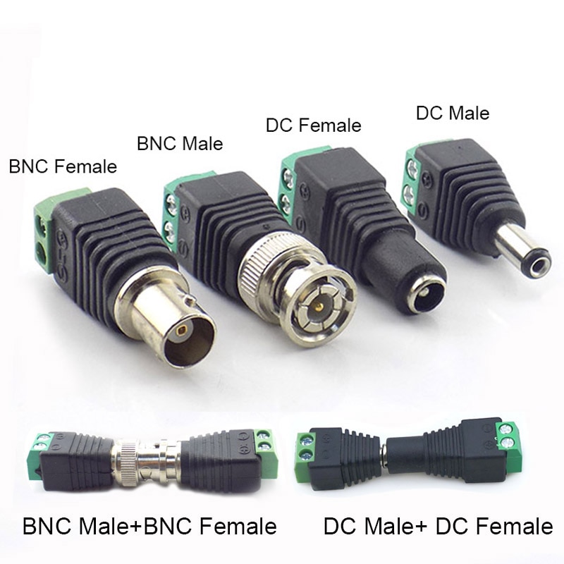 12v dc bnc power mandlig hunstik jackstik adapterstik video balun konverter til cctv video led strip lys kamera sikkerhed