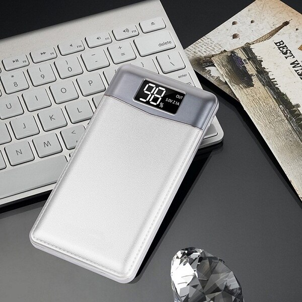 20000mAH Portable External Battery Power Bank Poverbank LED Display Phone Charger Dual USB Pover Bank For Smart Phone Powebank: White