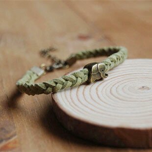 Fon Xee Women's Hemp Surfer Leather Bracelets with Little Bronze Elephant Horse Handmade Animal Jewelry sl019