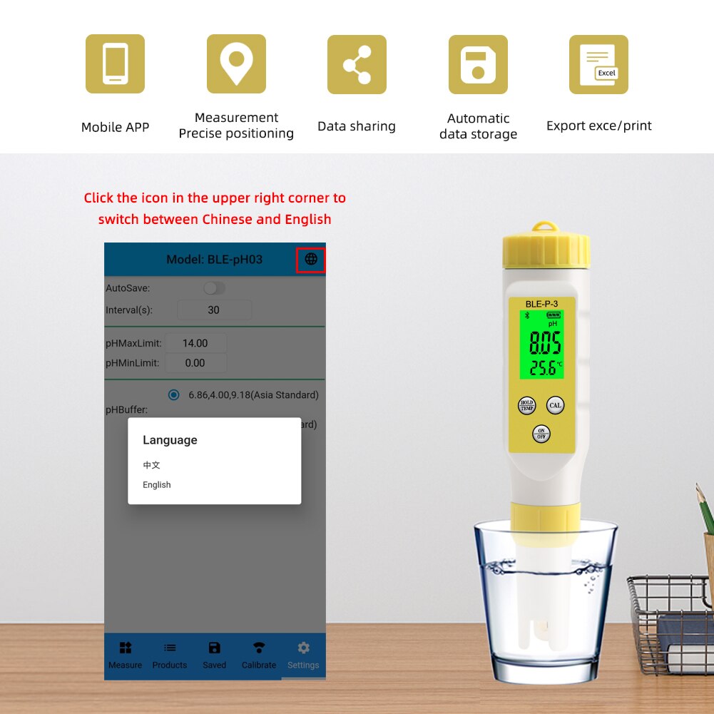 Hoge Precisie Temp Ph Meter Blue Tooth Online Monitor Drinkwater Zuurgraad Tester App Controle Voor Laboratorium Aquarium