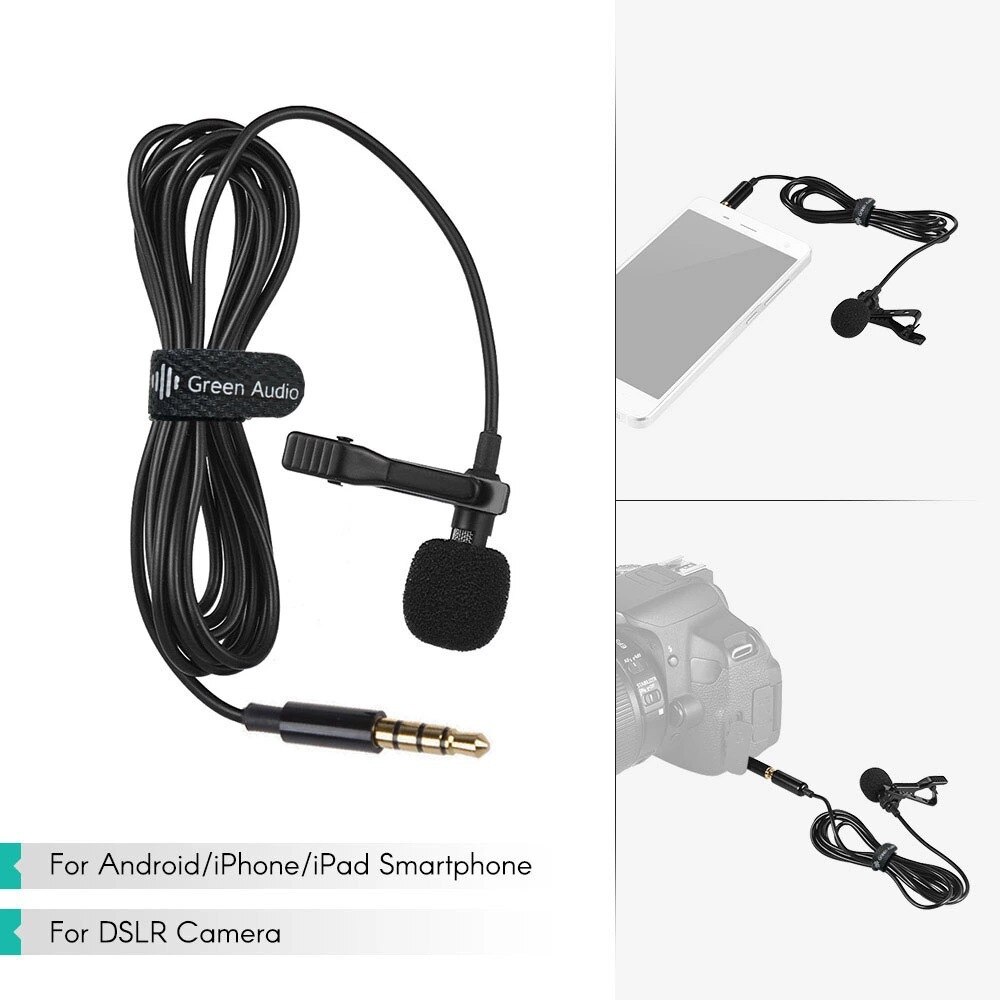 Mini Clip-on Lavalier Microphone Lapel Condenser Mic with 3.5mm Plug for iPhone iPad Android Smartphone DSLR Camera PC Laptop